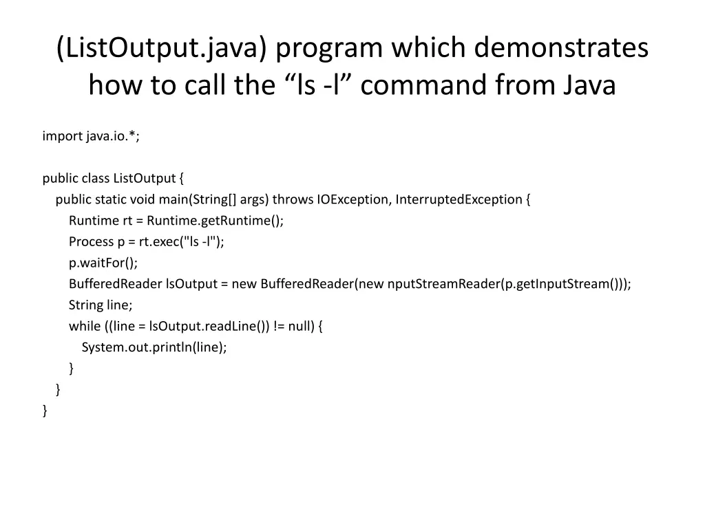 listoutput java program which demonstrates
