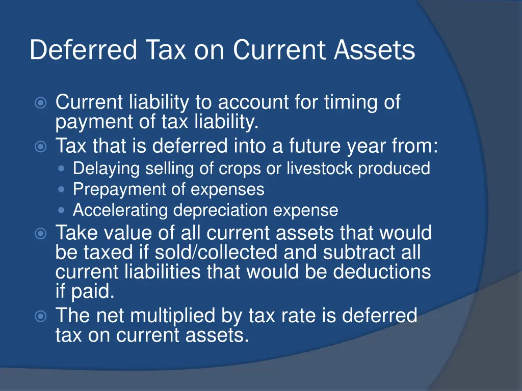 deferred tax on current assets