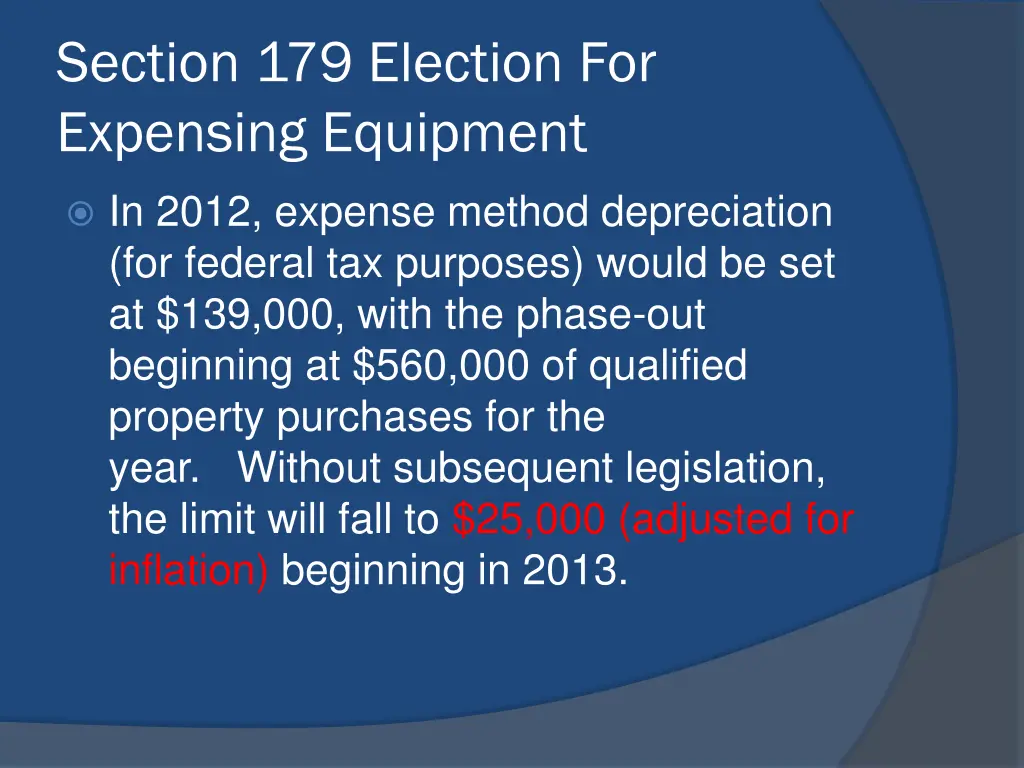 section 179 election for expensing equipment