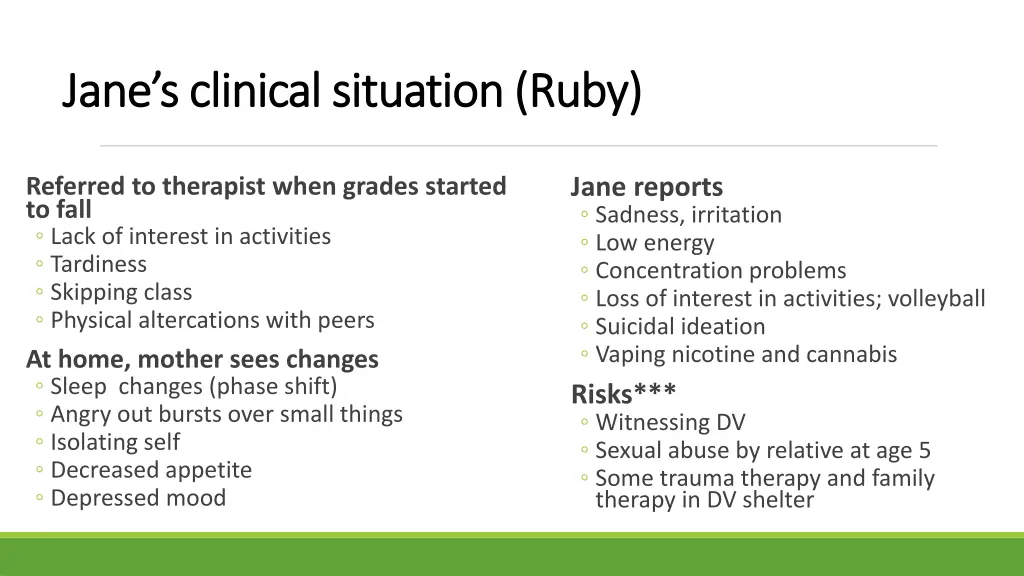 jane s clinical situation ruby jane s clinical