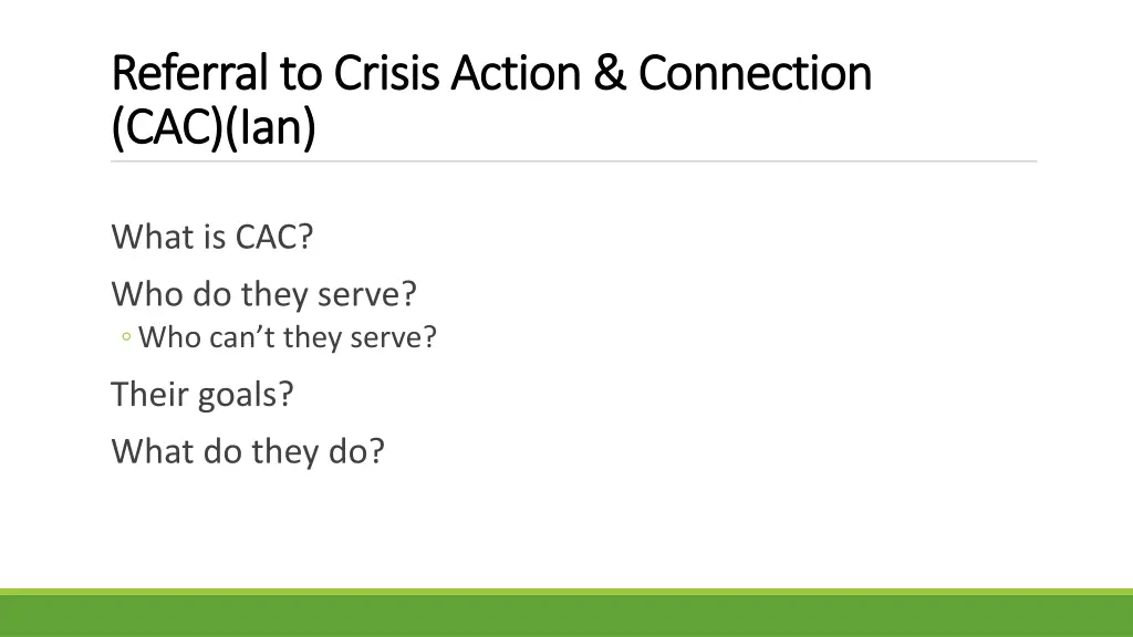 referral to crisis action connection referral
