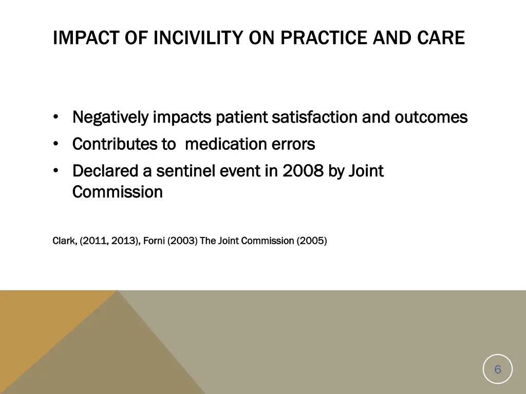 impact of incivility on practice and care