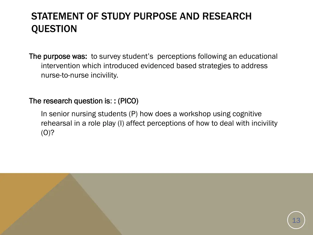 statement of study purpose and research question