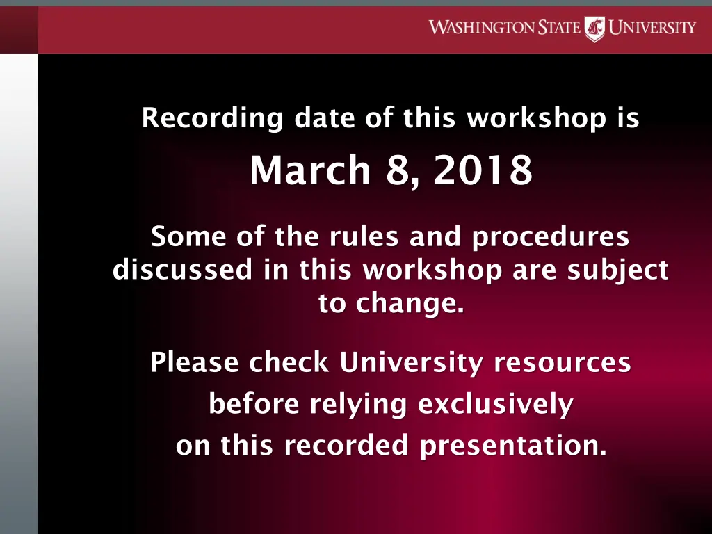 recording date of this workshop is march 8 2018
