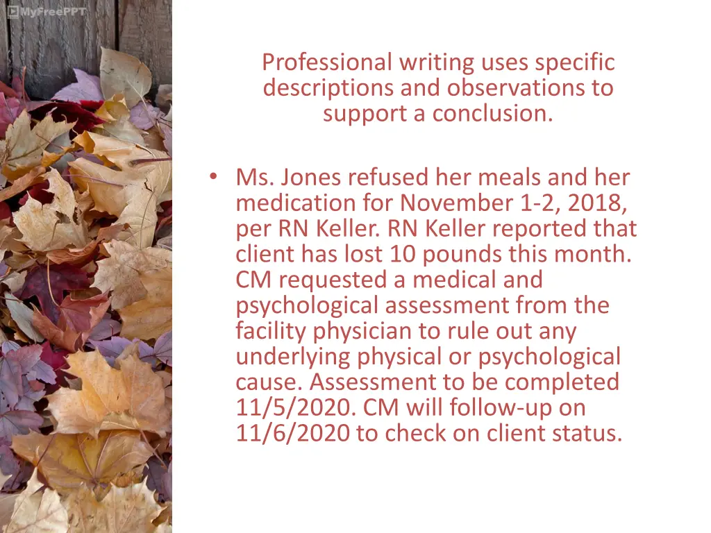 professional writing uses specific descriptions