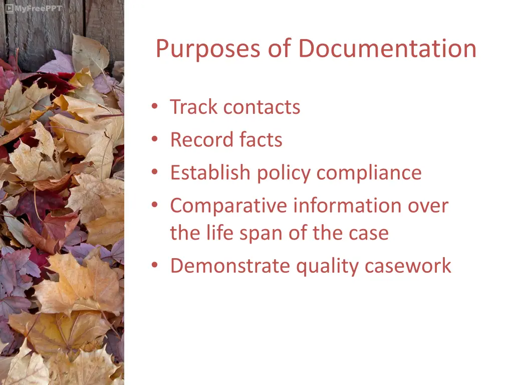 purposes of documentation