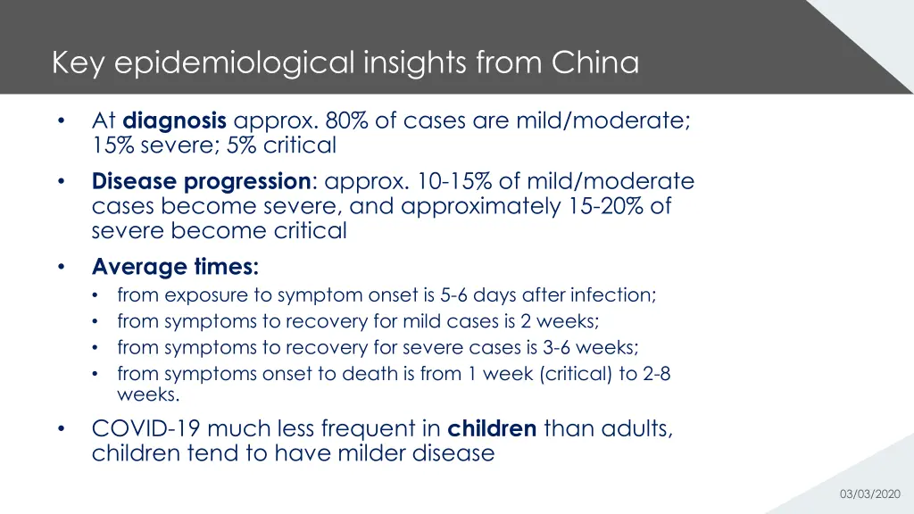 key epidemiological insights from china