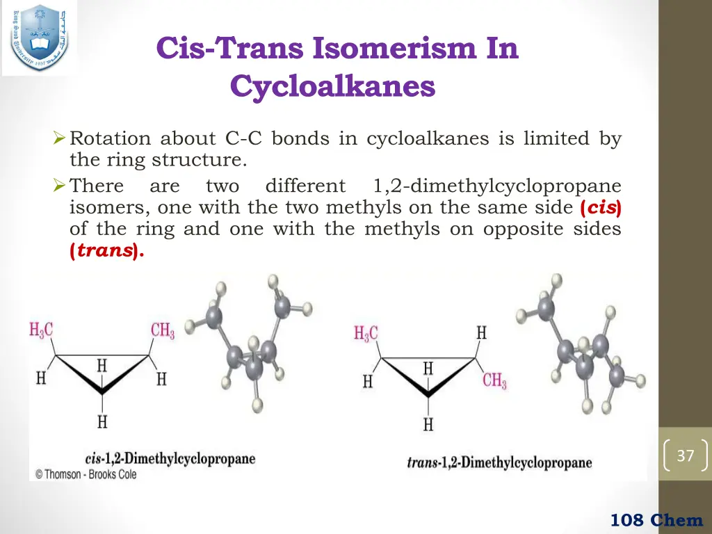 cis trans isomerism in cycloalkanes