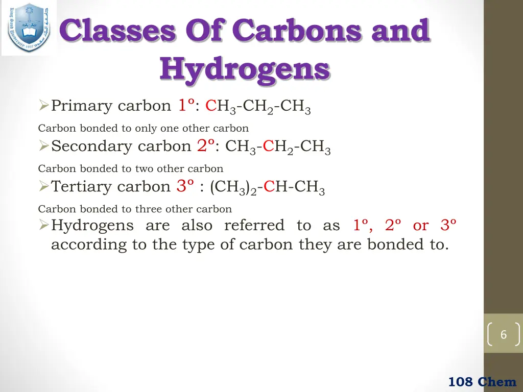 classes of carbons and hydrogens