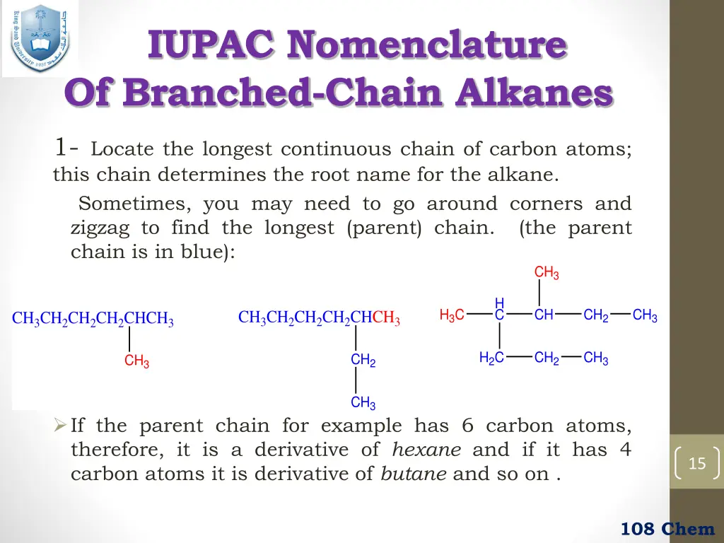 iupac nomenclature of branched chain alkanes