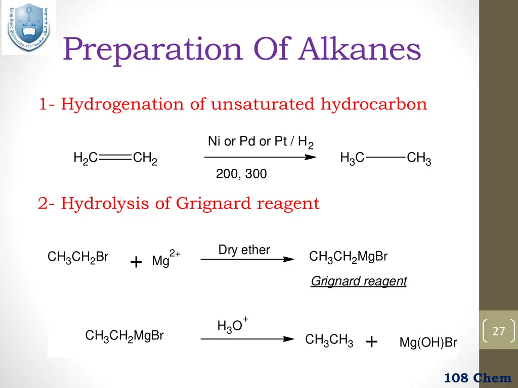 preparation of alkanes