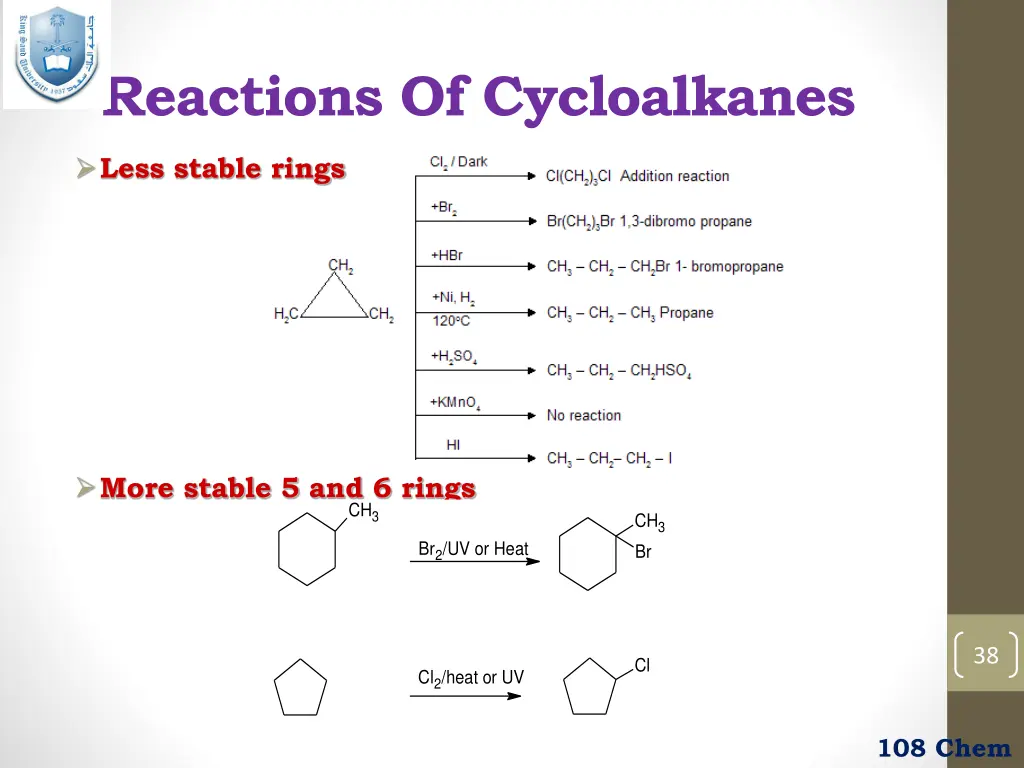 reactions of cycloalkanes