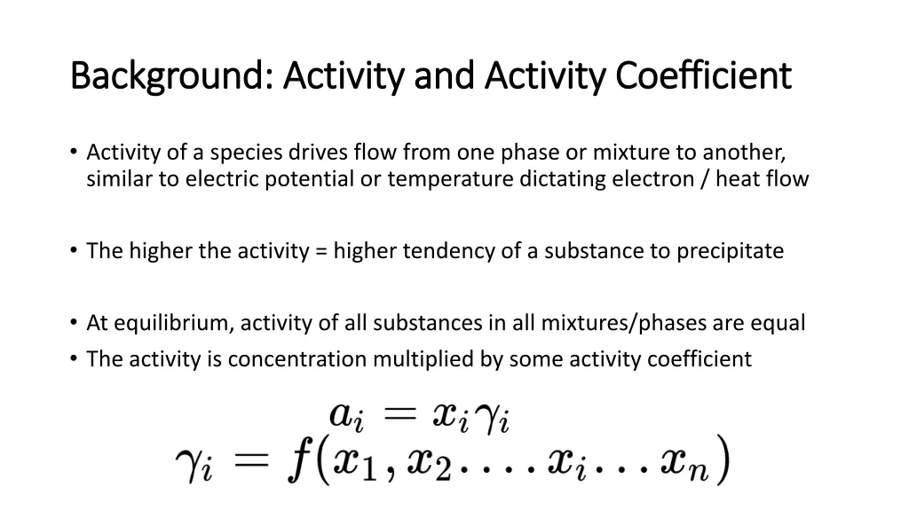 background activity and activity coefficient
