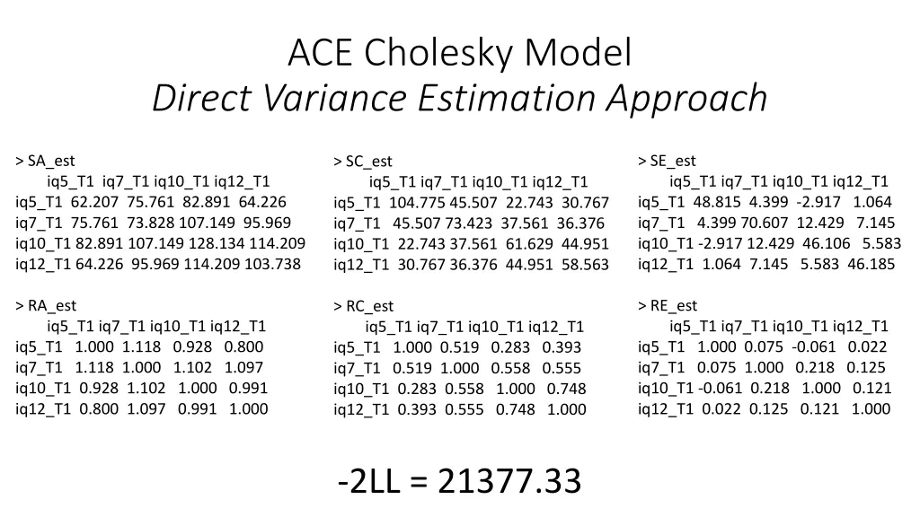 ace cholesky model direct variance estimation