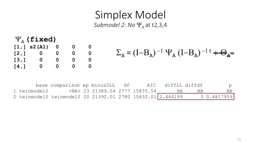 simplex model submodel 2 no a at t2 3 4