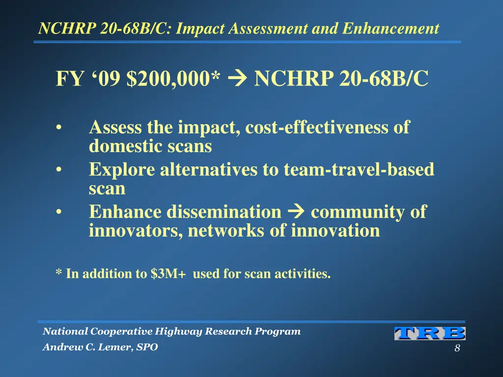 nchrp 20 68b c impact assessment and enhancement