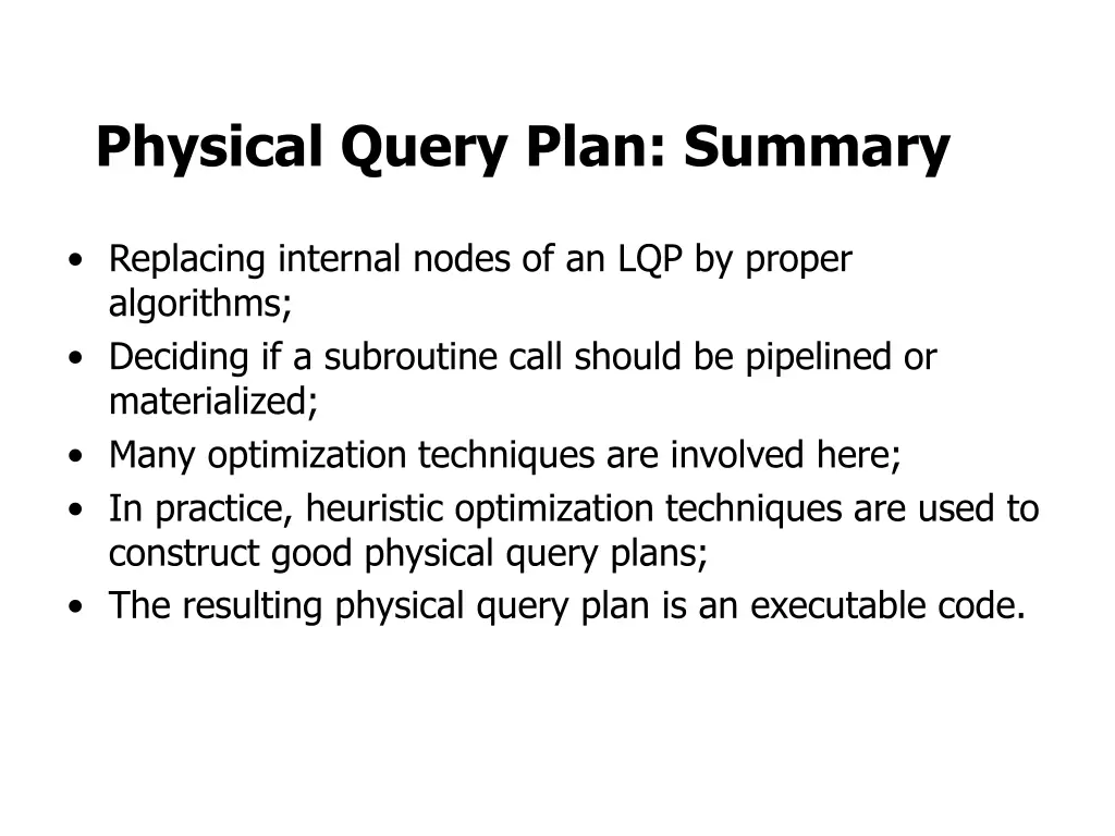 physical query plan summary