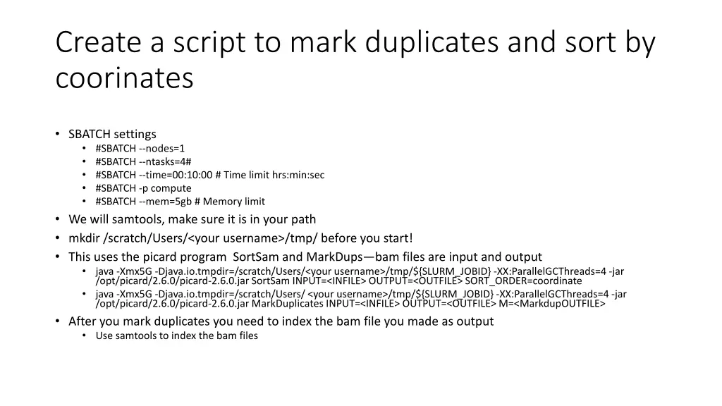 create a script to mark duplicates and sort