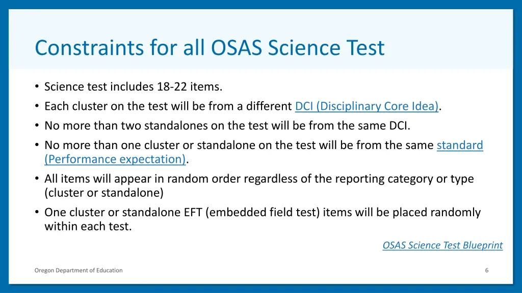 constraints for all osas science test