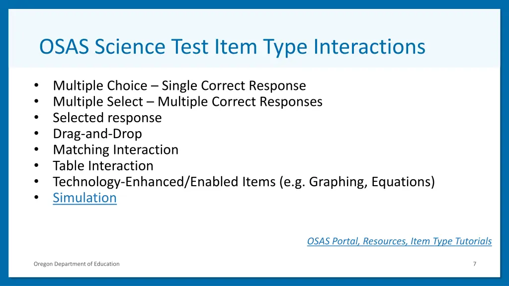 osas science test item type interactions