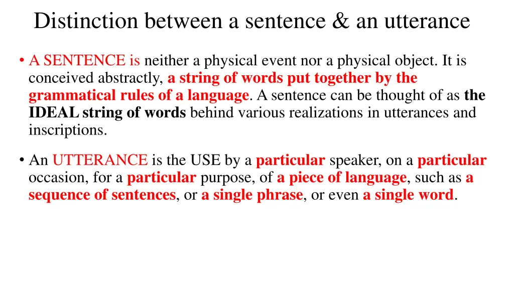 distinction between a sentence an utterance