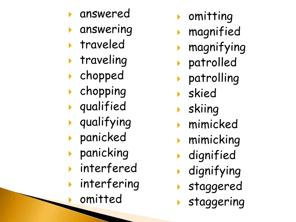 answered answering traveled traveling chopped 2