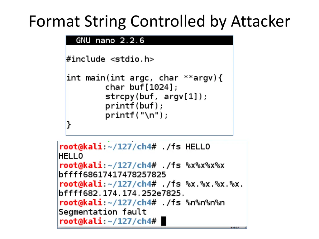 format string controlled by attacker