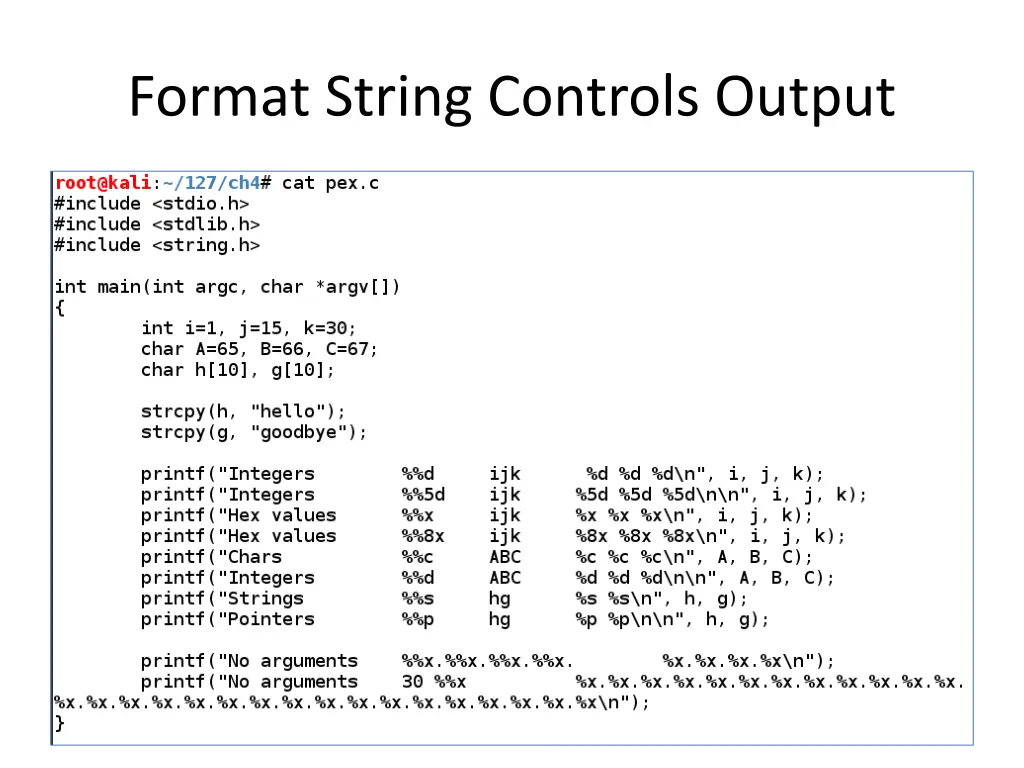 format string controls output