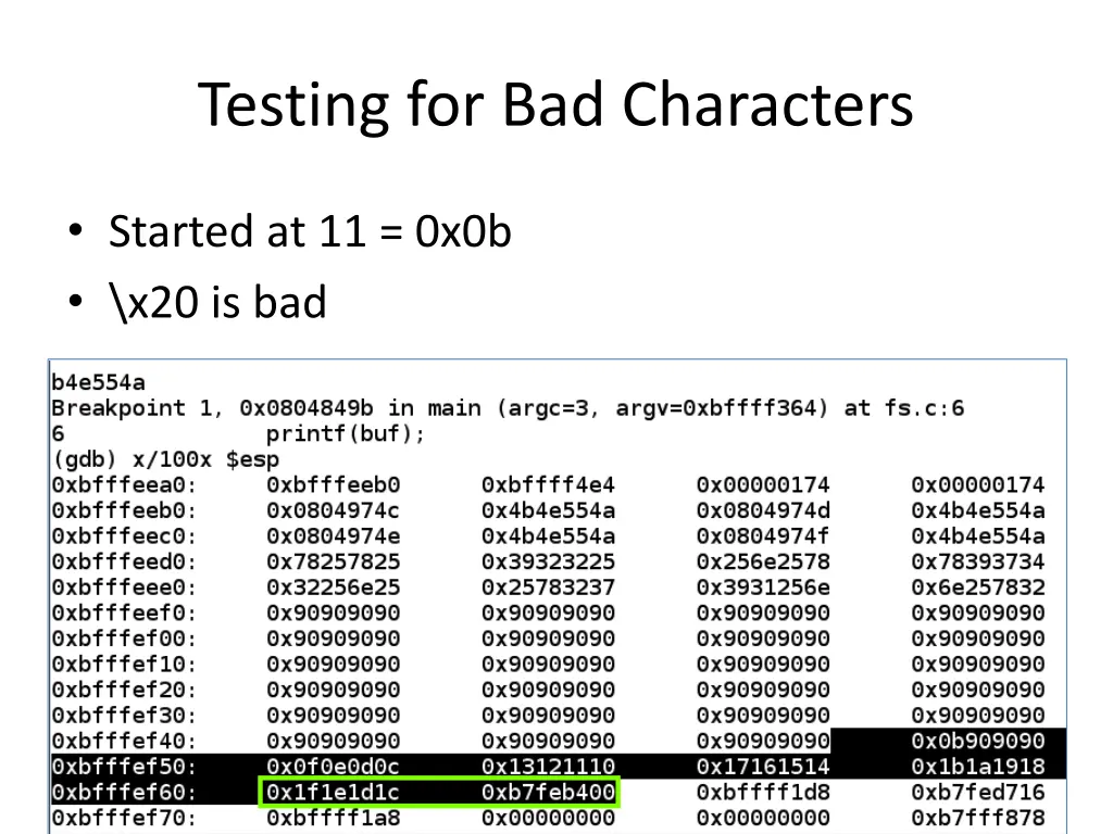 testing for bad characters 2