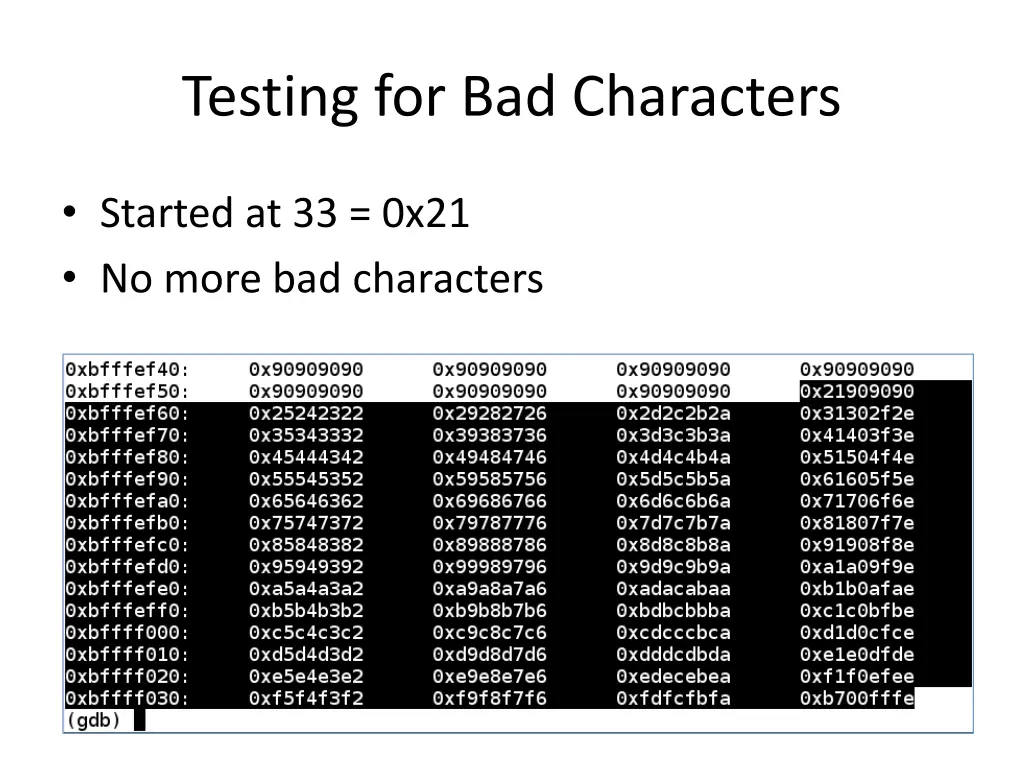 testing for bad characters 3