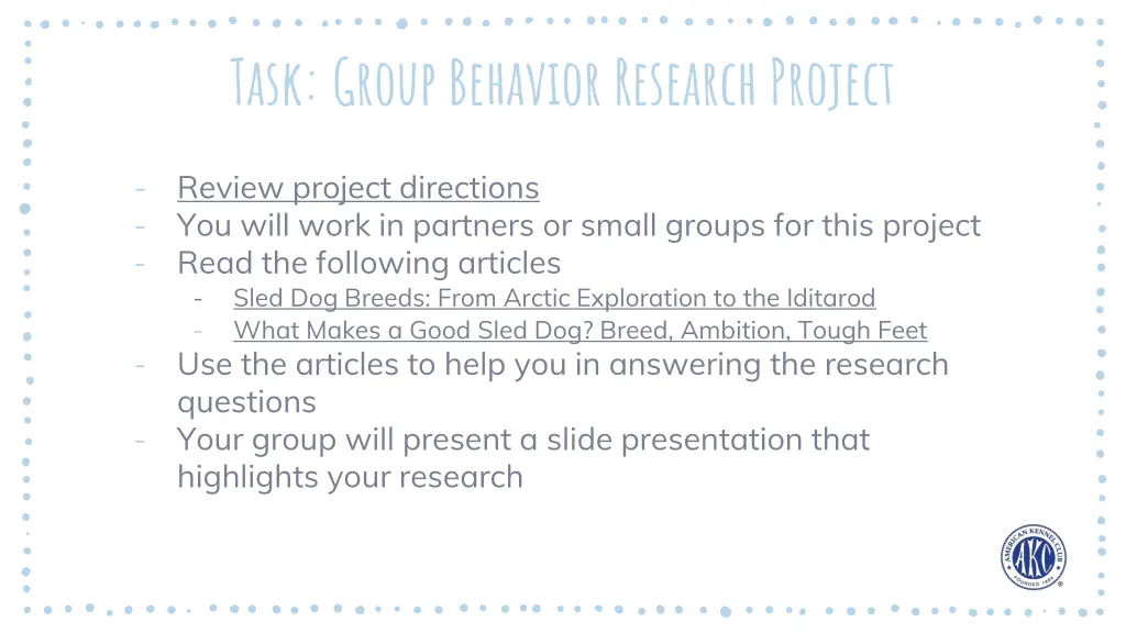 task group behavior research project