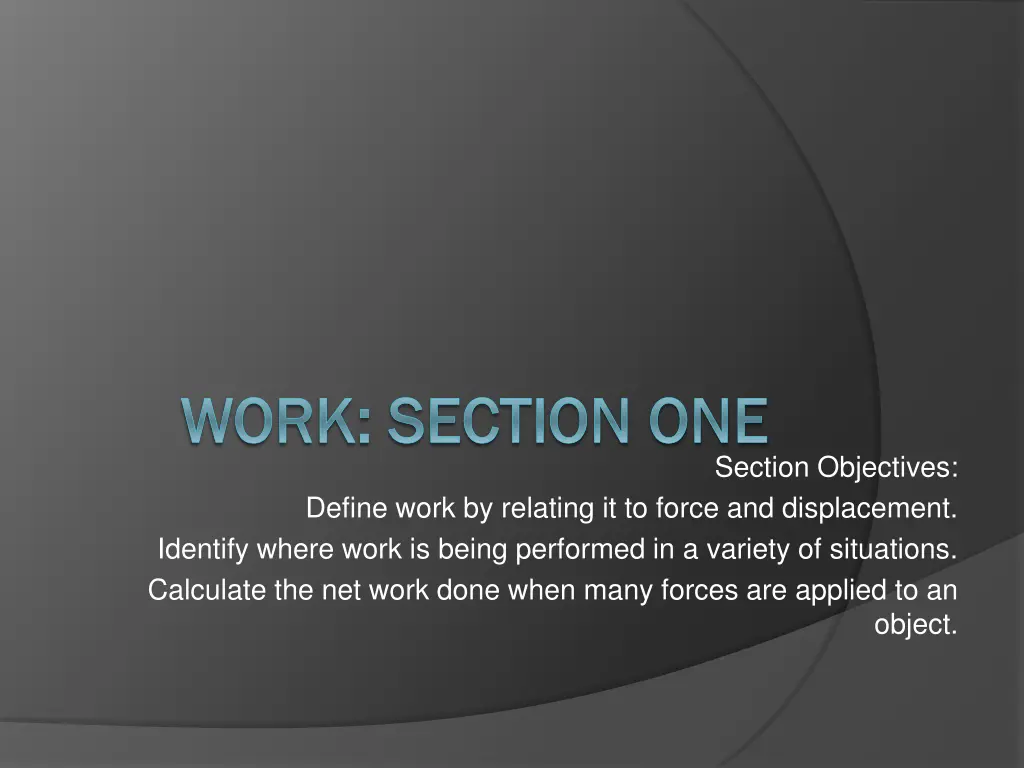 work section one work section one