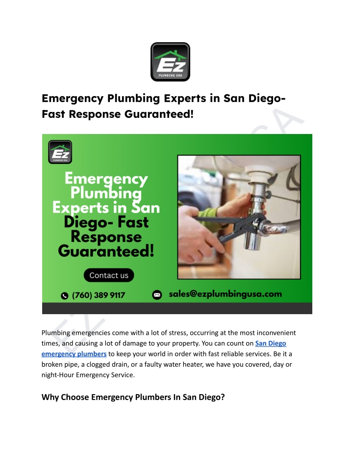 emergency plumbing experts in san diego fast