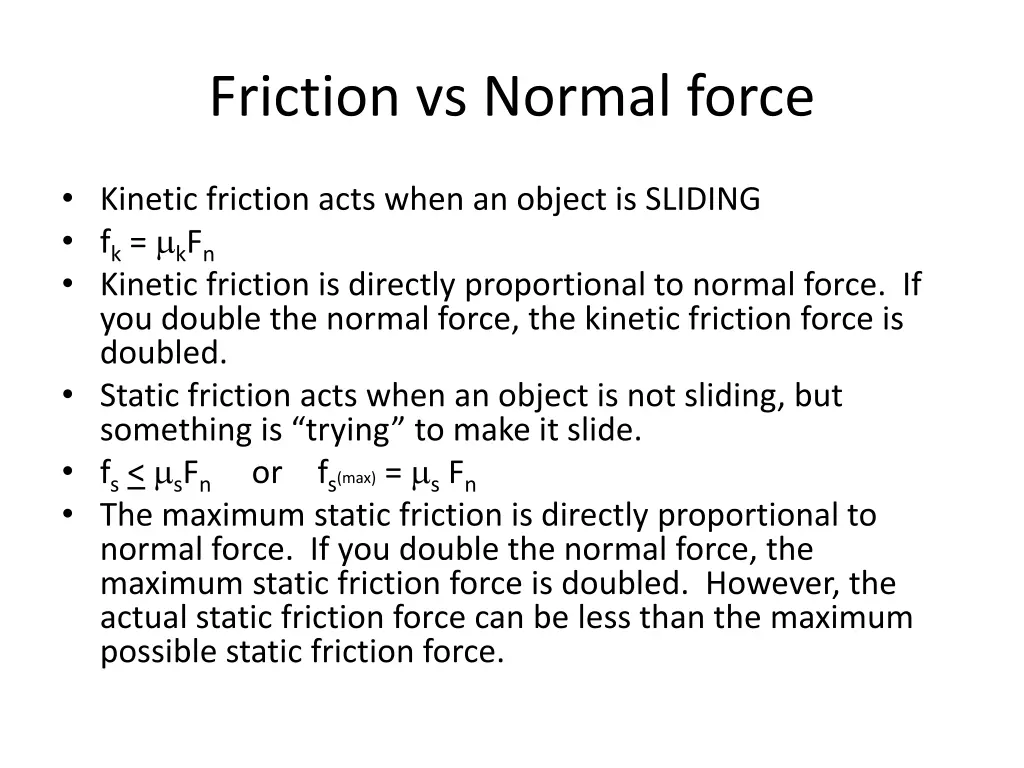 friction vs normal force
