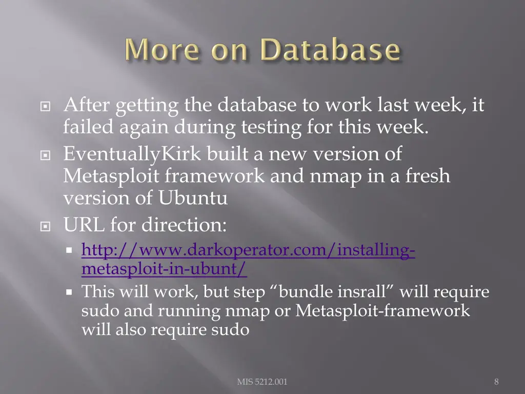 after getting the database to work last week
