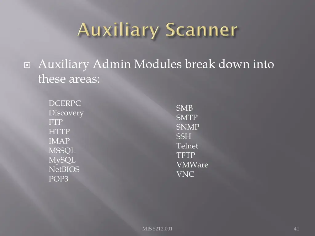 auxiliary admin modules break down into these 1