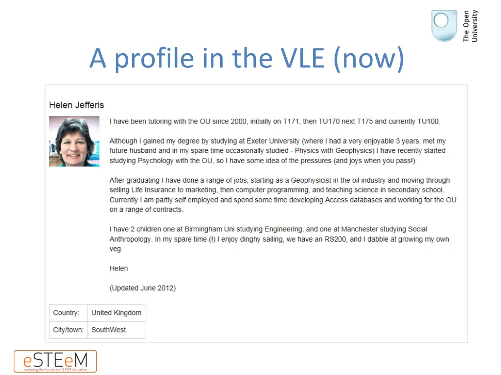 a profile in the vle now