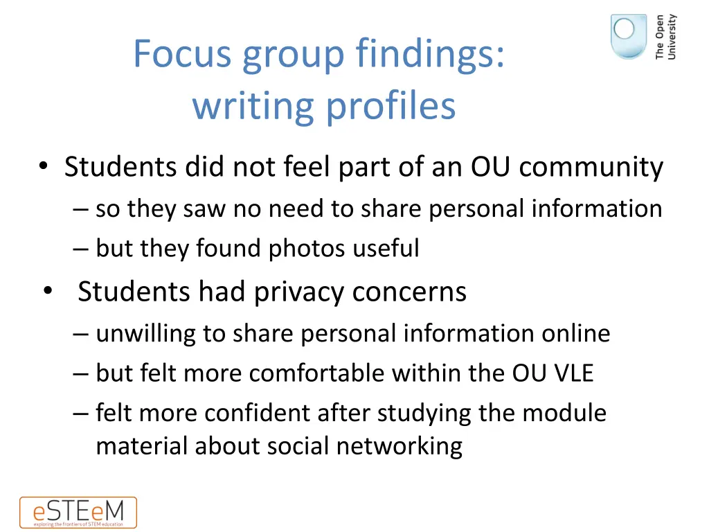 focus group findings writing profiles