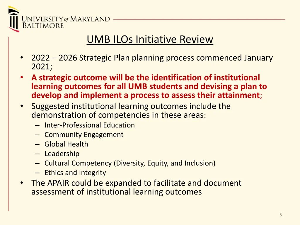 umb ilos initiative review