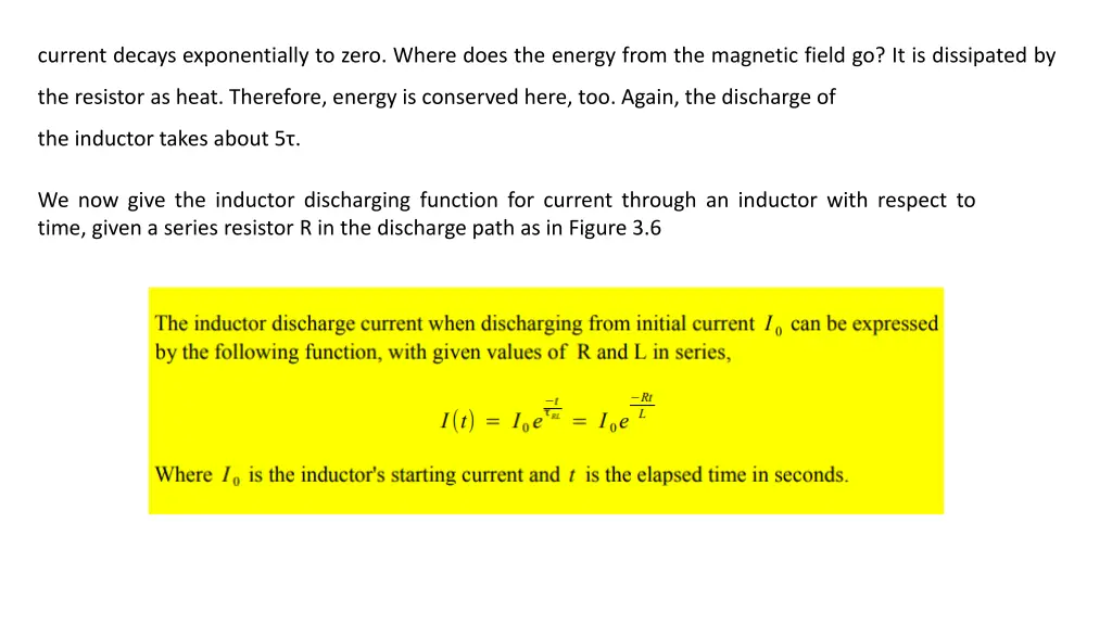 current decays exponentially to zero where does