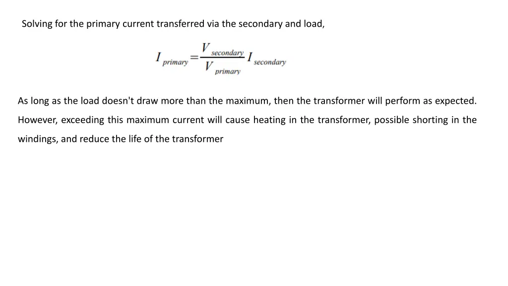 solving for the primary current transferred
