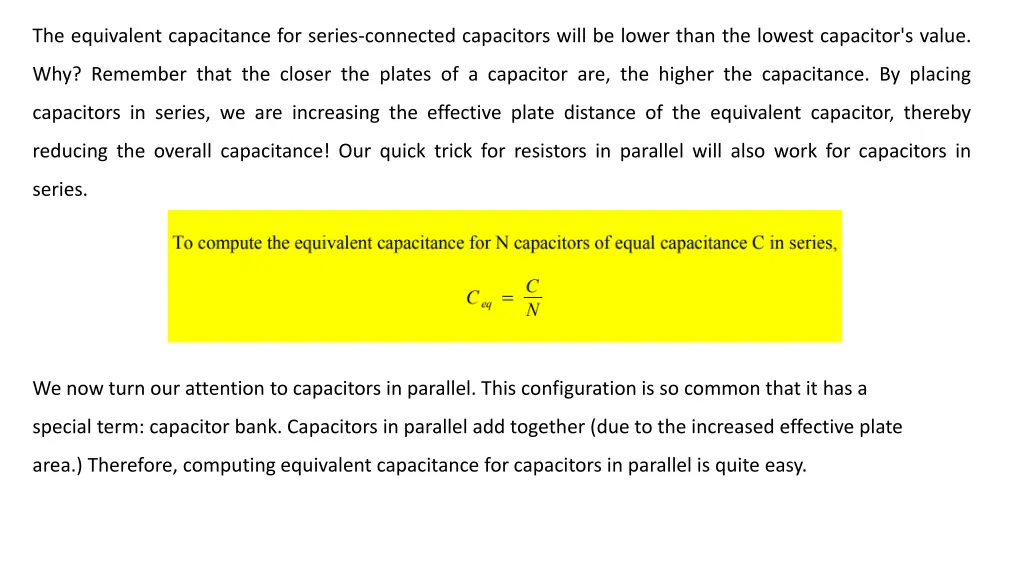 the equivalent capacitance for series connected