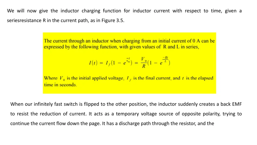 we will now give the inductor charging function