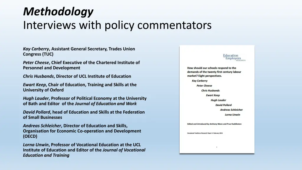 methodology interviews with policy commentators