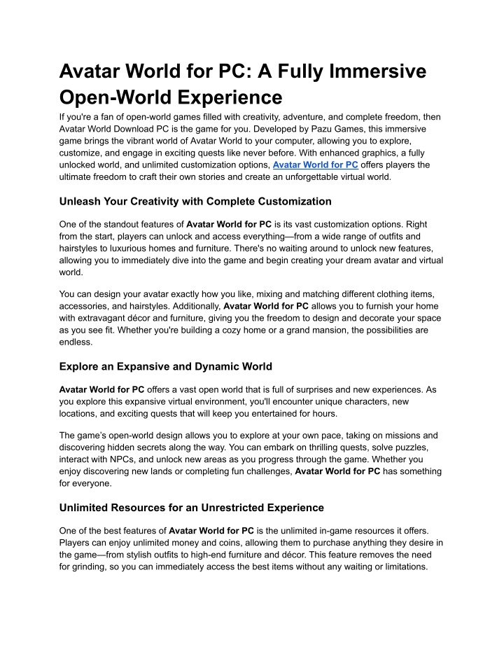 avatar world for pc a fully immersive open world