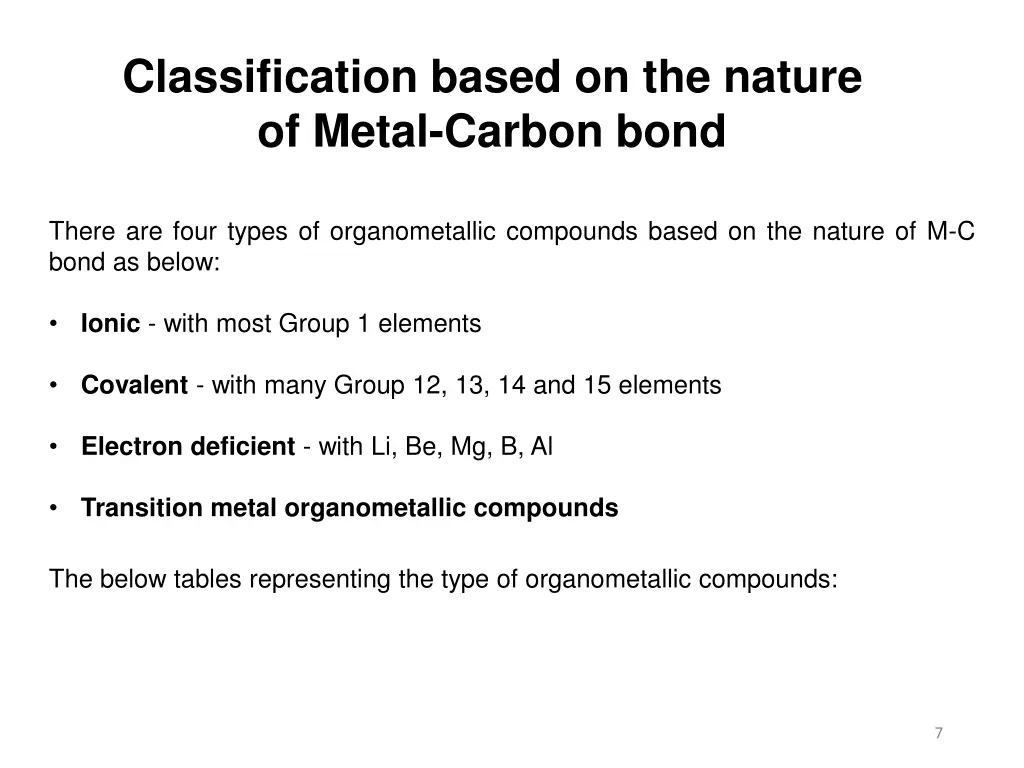 classification based on the nature of metal