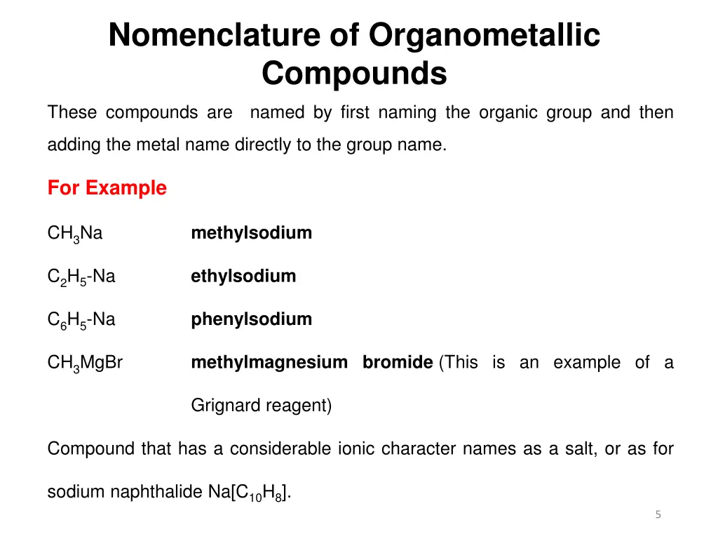 nomenclature of organometallic compounds