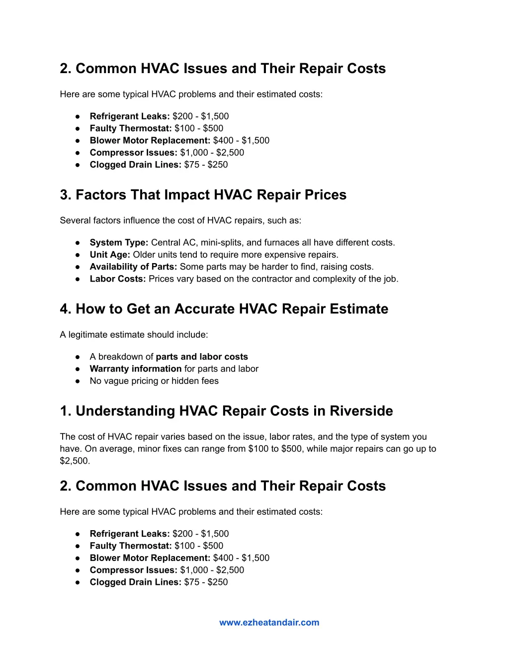 2 common hvac issues and their repair costs